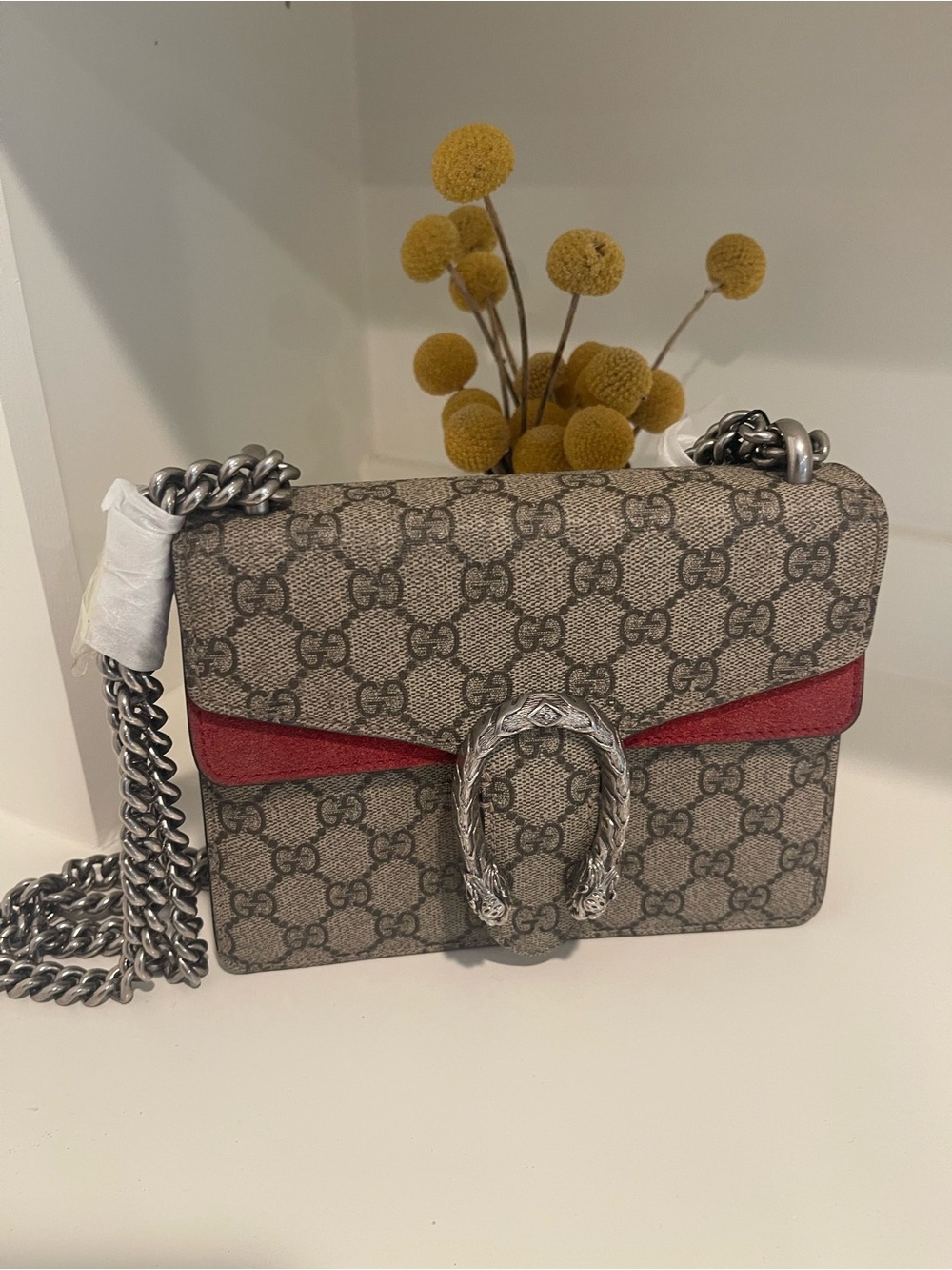 Gucci GG Supreme Crossbody Bag in Beige and Red